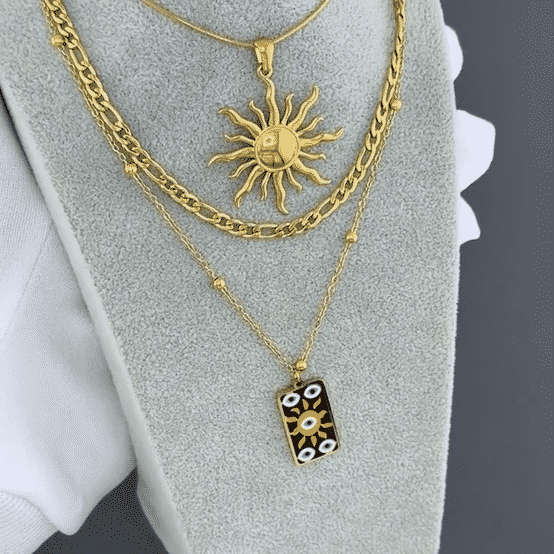 "Evil eyes" Necklace, 18K Gold Plated Steel