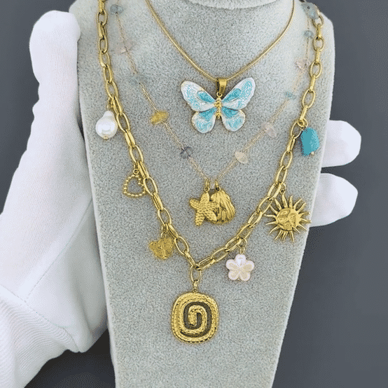 "Flower" Necklace, 18K Gold Plated Steel