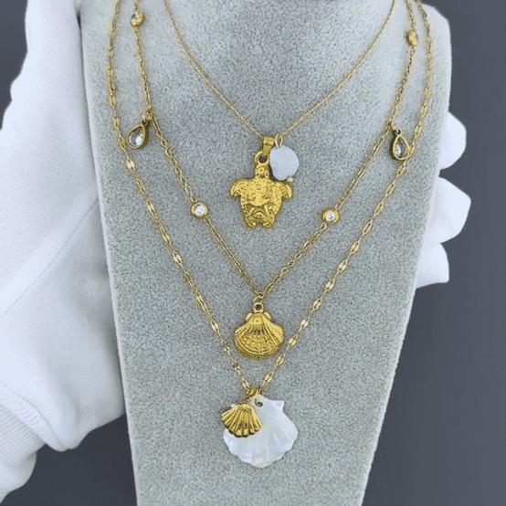 "Turtle" Necklace, 18K Gold Plated Steel