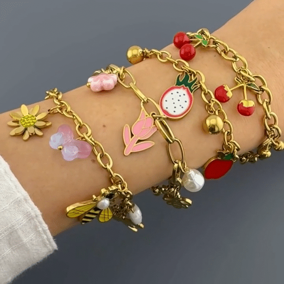 "Cherry" Bracelet, 18K Gold Plated Steel