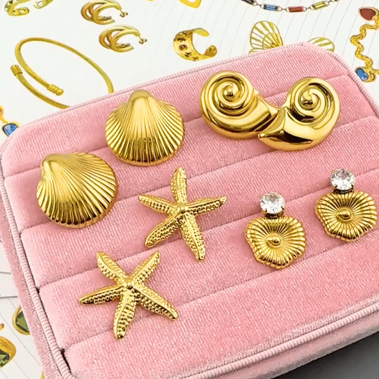 "Seashells" Earrings, 18K Gold Plated Steel