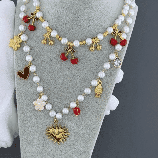"Cherry" Necklace, 18K Gold Plated Steel