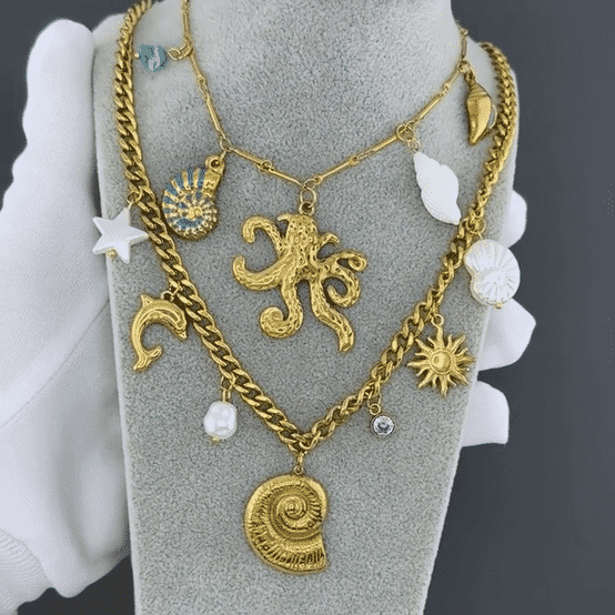 "Seashells" Necklace, 18K Gold Plated Steel