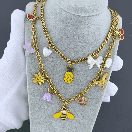 "Pineapple" Necklace, 18K Gold Plated Steel