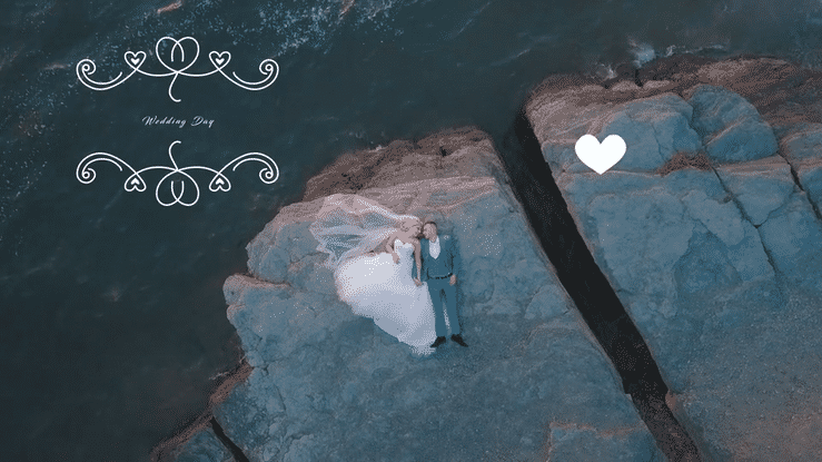 animated wedding titles for davinci resolve being overlayed on a wedding couple's video shoot