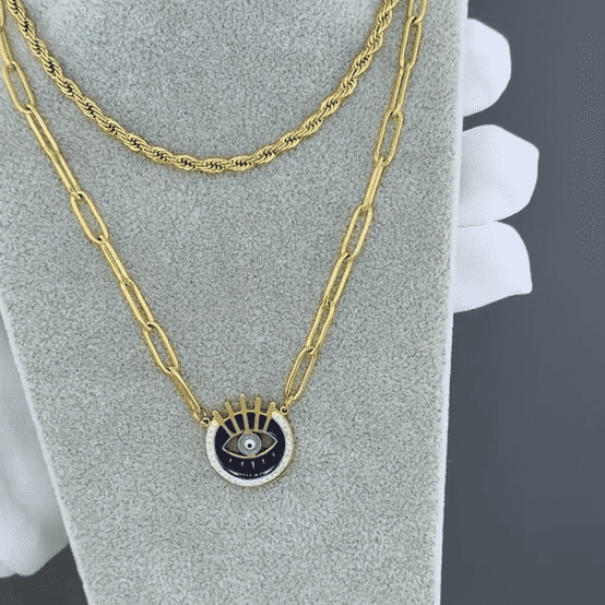 "evil eye" Necklace, 18K Gold Plated Steel