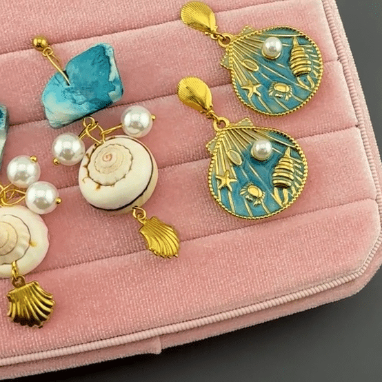 "Seashells" Earrings, 18K Gold Plated Steel