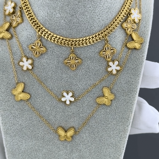 "Butterflies" Necklace, 18K Gold Plated Steel