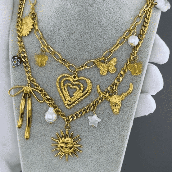 "Sun" Necklace, 18K Gold Plated Steel