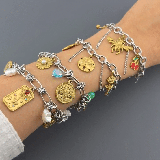 "Bee" Bracelet, 18K Gold Plated Steel