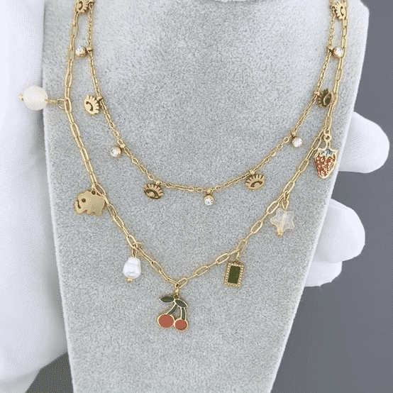 "Evil Eyes" Necklace, 18K Gold Plated Steel