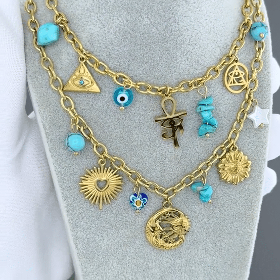 "Evil Eyes" Necklace, 18K Gold Plated Steel