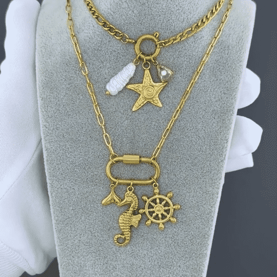 "Starfish" Necklace, 18K Gold Plated Steel