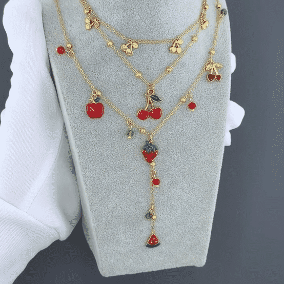 "Strawberry" Necklace, 18K Gold Plated Steel