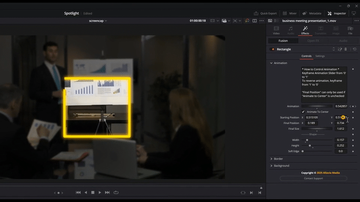 a display of customization options being applied for a magnify effect for davinci resolve