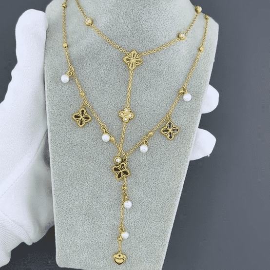 "Flowers" Necklace, 18K Gold Plated Steel
