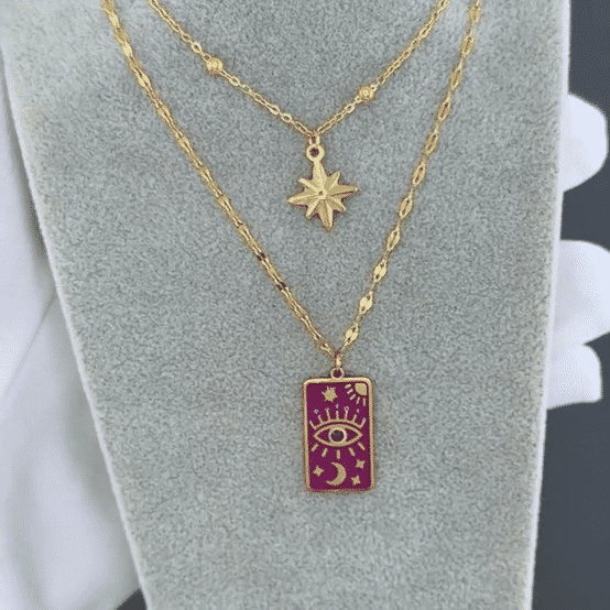 "Evil eye" Necklace, 18K Gold Plated Steel