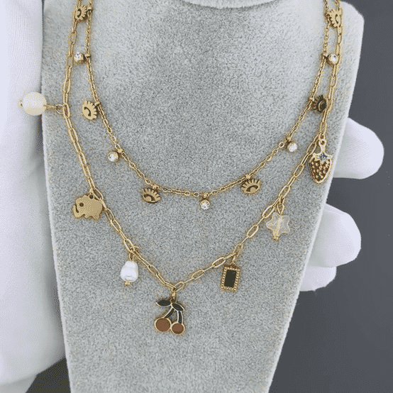 "Cherry" Necklace, 18K Gold Plated Steel