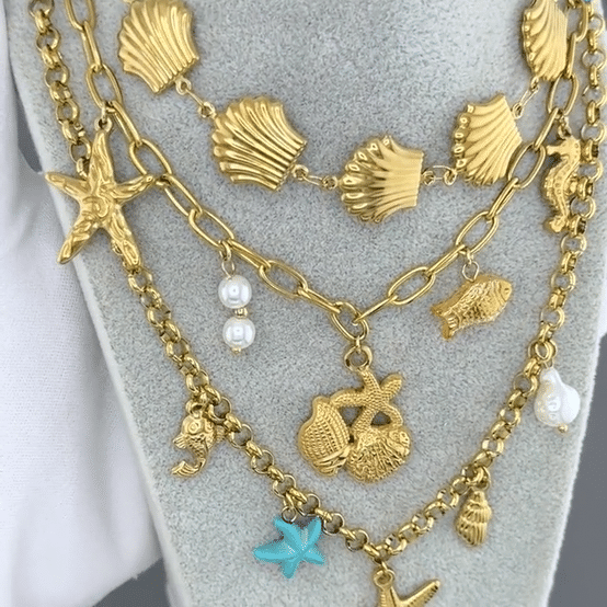 "Starfishes" Necklace, 18K Gold Plated Steel
