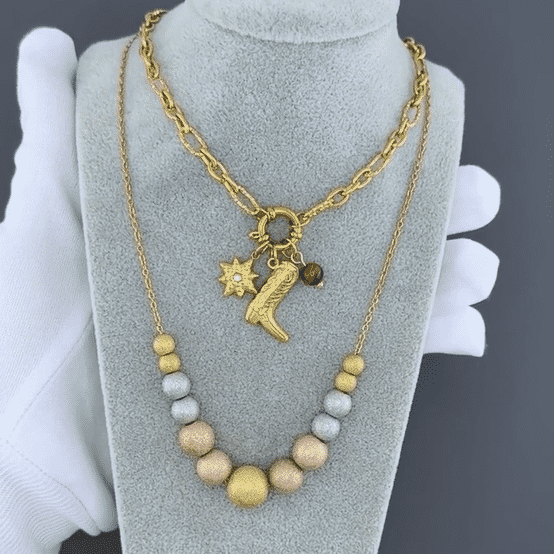 "Boot" Necklace, 18K Gold Plated Steel