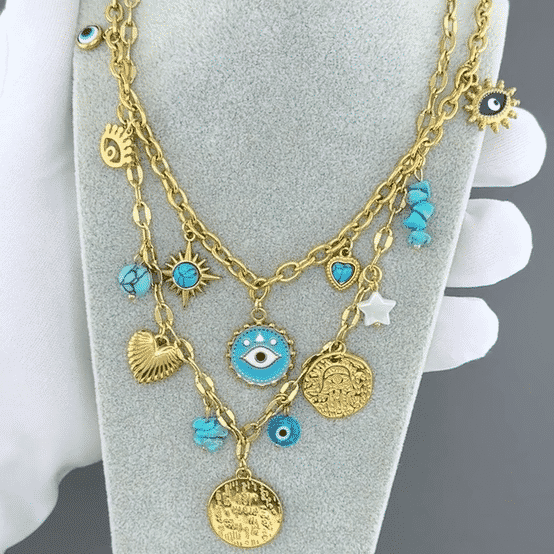 "Evil Eye" Necklace, 18K Gold Plated Steel