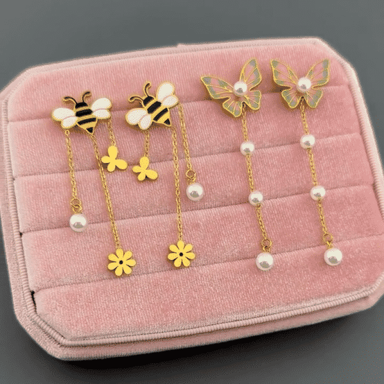"Bees" Earrings, 18K Gold Plated Steel