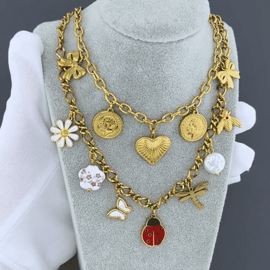 "Ladybug" Necklace, 18K Gold Plated Steel