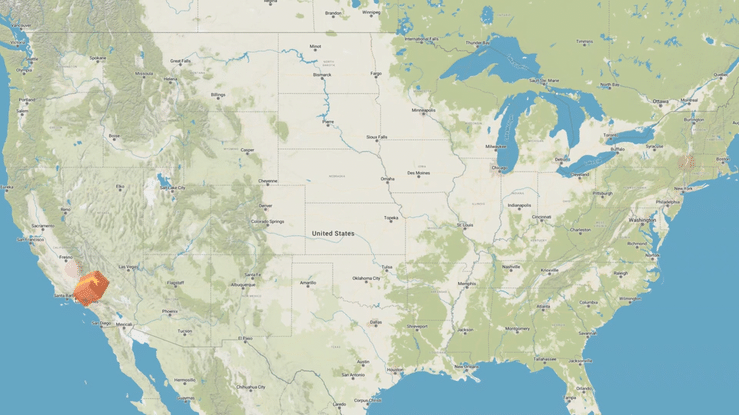 A package icon animating along a path on a Map with two pin icons on the end of the route.