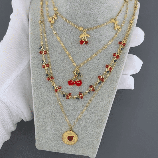 "Cherry" Necklace, 18K Gold Plated Steel