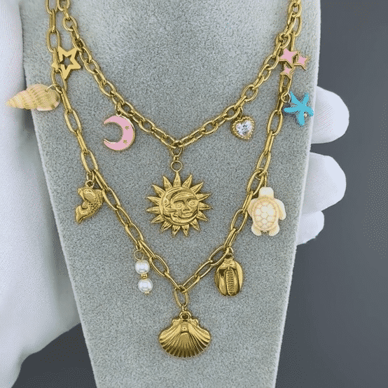 "Seashells" Necklace, 18K Gold Plated Steel