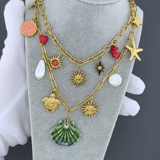 "Suns" Necklace, 18K Gold Plated Steel