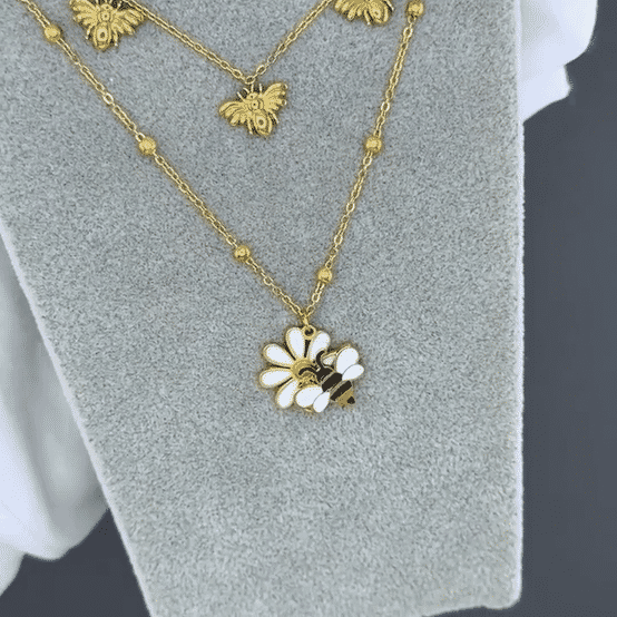 "Bees" Necklace, 18K Gold Plated Steel