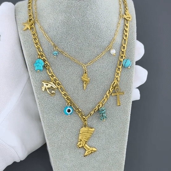 "Evil eyes" Necklace, 18K Gold Plated Steel