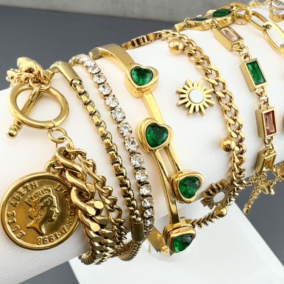"Flower Meadow" Bracelet, 18K Gold Plated Steel