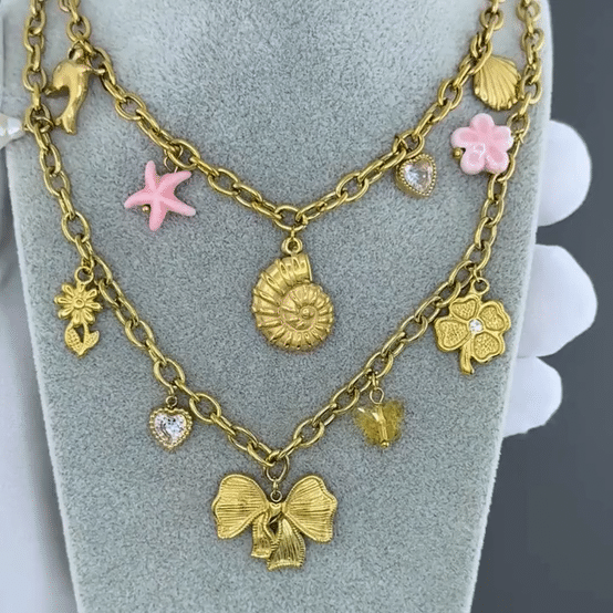 "Bow" Necklace, 18K Gold Plated Steel