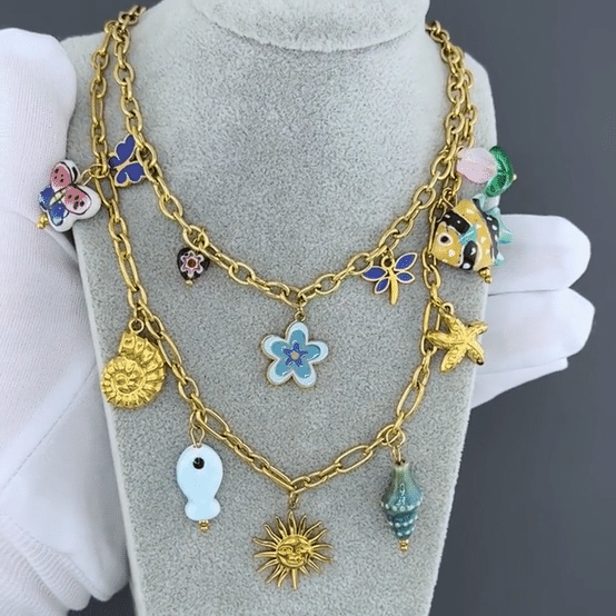 "Sun" Necklace, 18K Gold Plated Steel