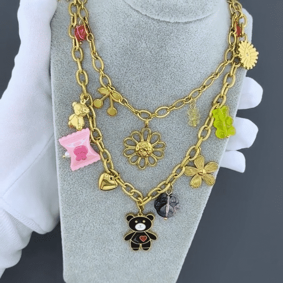 "Flower" Necklace, 18K Gold Plated Steel