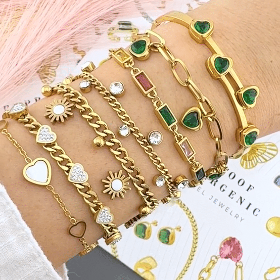 "Hearts" Bracelet, 18K Gold Plated Steel