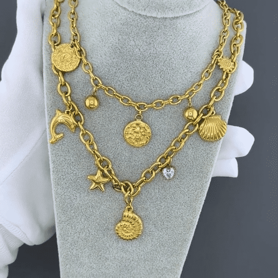 "Seashells" Necklace, 18K Gold Plated Steel